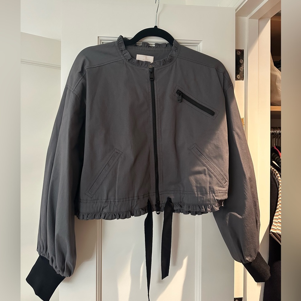 Cinq a Sept Gray Cropped Ruffle Jacket